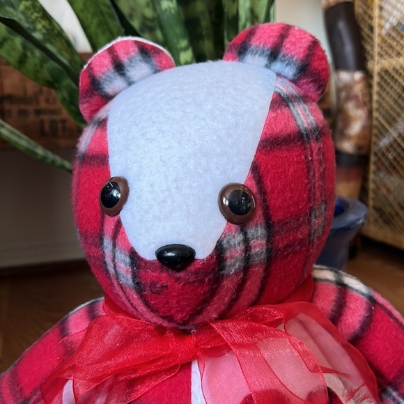 Handmade Large Teddy Bear with Red Heart and Plaid Teddy Bear - Picture 2 of 7